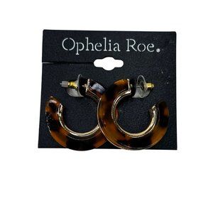Ophelia Roe Women's Thick Hoop Acrylic Studded Earrings Verigated Brown Gold New